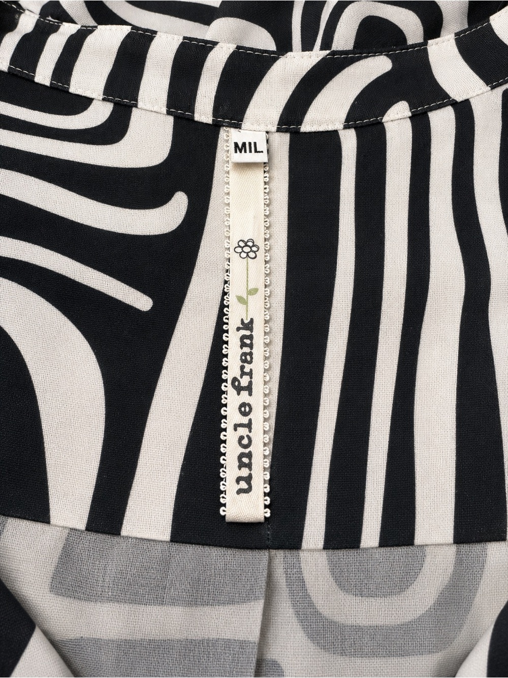 Uncle Frank Black and White Abstract Print Boho Tunic Linen Blend Shift Dress - Picture 5 of 6